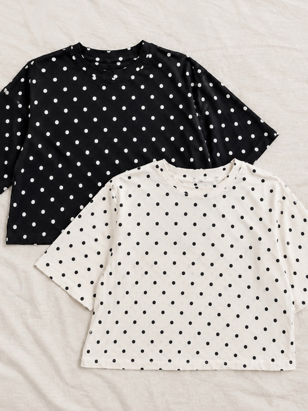 Loft Polka Dot Crewneck Crop Tee Set M